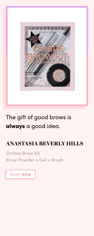 Anastasia Beverly Hills Ombre Brow Kit. The gift of good brows is always a good idea. This brow kit comes with: Brow Powder Duo Mini Clear Brow Gel Brush 7B